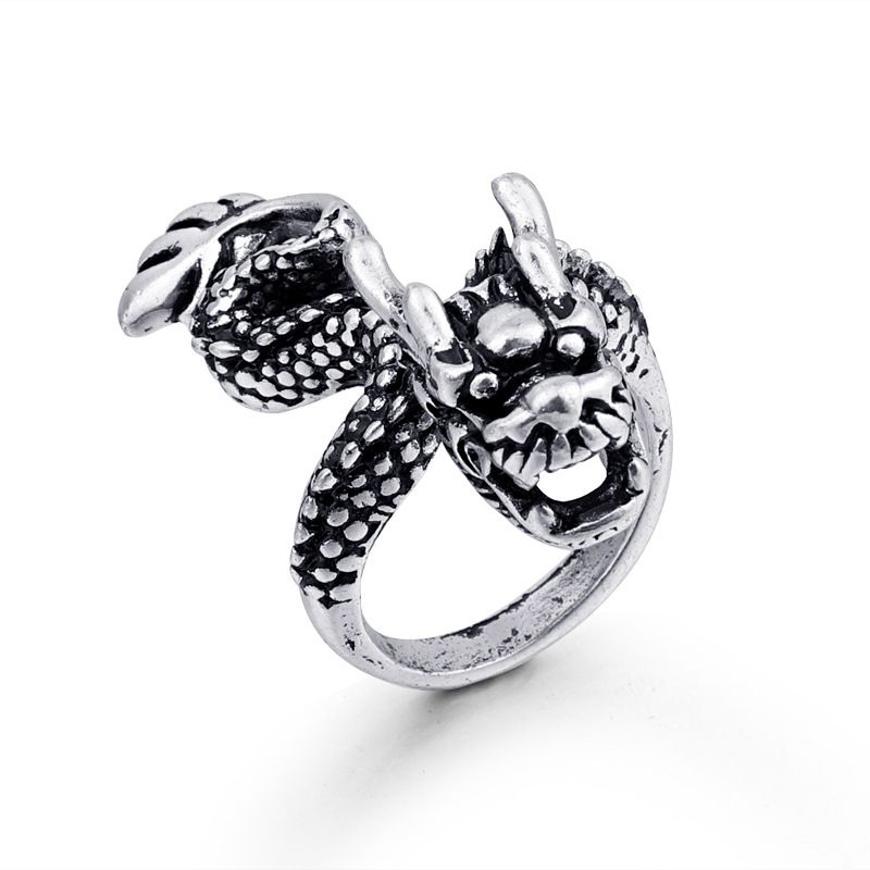 Hot Animal Rings Retro Gothic Dragon Men's Ring Ancient Silver Animal Ring Wholesale Nihaojewelry