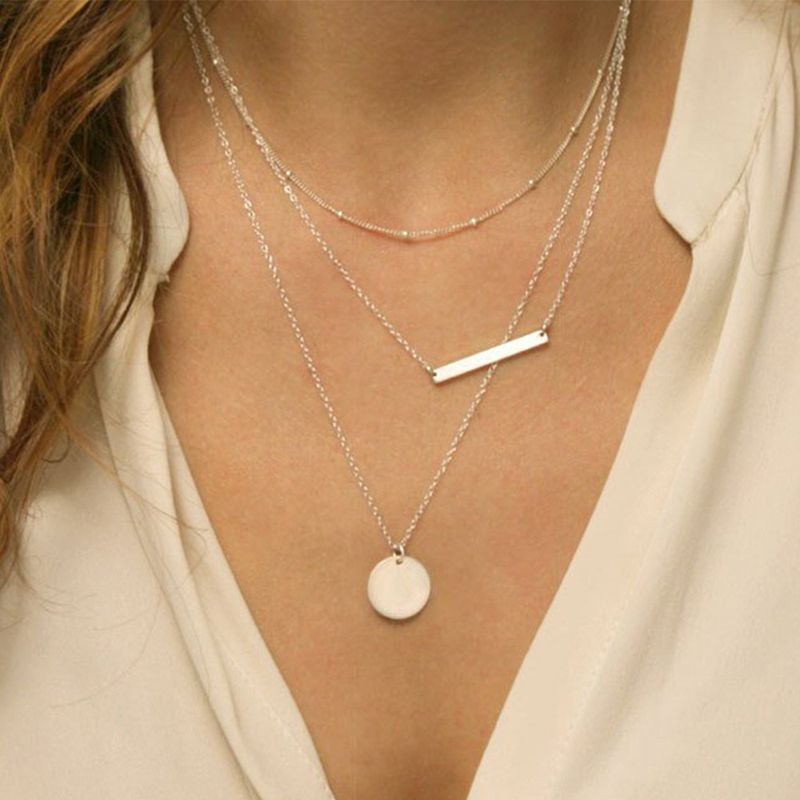 Necklace Geometric Round Hammer Necklace L316 Stainless Steel Three-piece Necklace Clavicle Chain Wholesale Nihaojewelry
