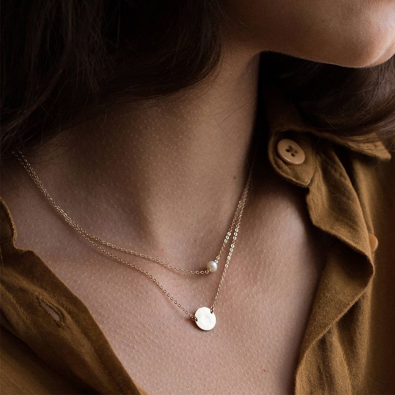 10266 Europäische Und Amerikanische Halskette Geometrische Runde Marke Perlenkette L316 Edelstahl Zweiteilige Halskette Schlüsselbein Kette Im Stil