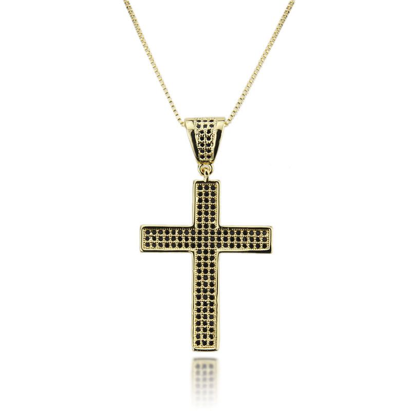 Hot Selling Three Rows Zirconium Cross Pendant Fashion New Copper-plated Religious Necklace Wholesale Nihaojewelry