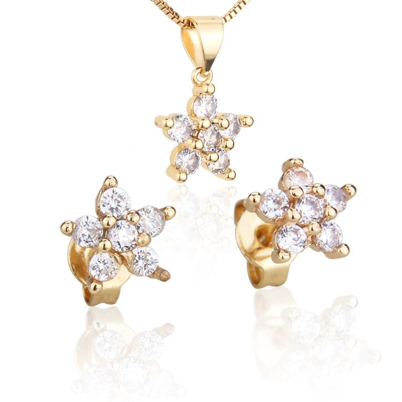 حار بيع الماس الخماسي قلادة مجموعة جديد مطلية بالذهب الزركون قلادة الأذن دبوس الجملة Nihaojewelry