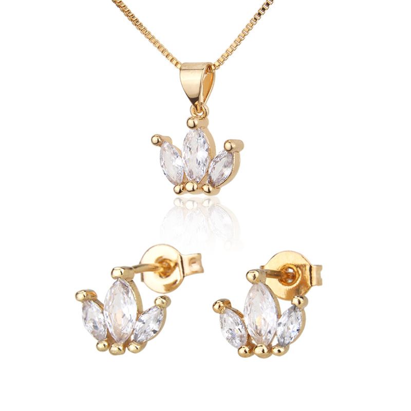 Hot Sale Three Rings Necklace Set New Gold-plated Zircon Pendant Stud Earrings Set Wholesale Nihaojewelry