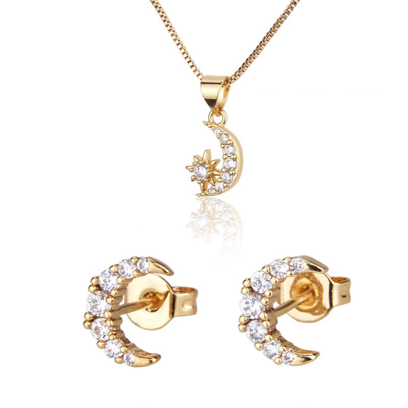 Hot Sale Moon And Star Necklace Set New Gold-plated Star Moon Pendant Ear Pin Wholesale Nihaojewelry