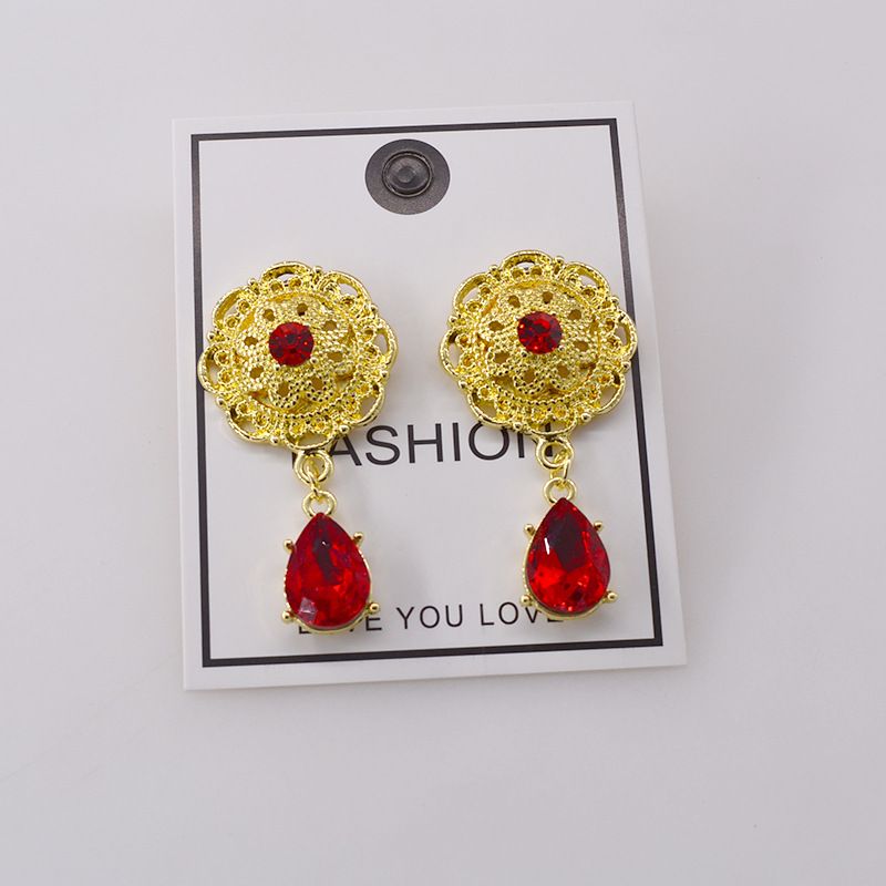 Palace Retro Ruby Drop Zircon Earrings Long Earrings Bridal Earrings Temperament Earrings Holiday Style Wholesale Nihaojewelry