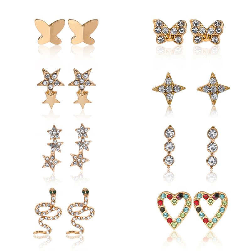 Fashion Jewelry Mix And Match Set Heart-shaped Color Earrings Simple Small Butterfly Micro-set Snake Pendant Earrings Wholesale Nihaojewelry