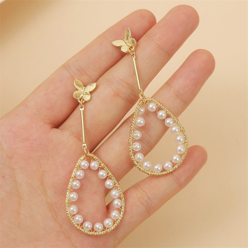 Fashion Simple Temperament Geometric Water Drop Pearl Butterfly Earring Korean Trend Long Earring Jewelry Wholesale Nihaojewelry
