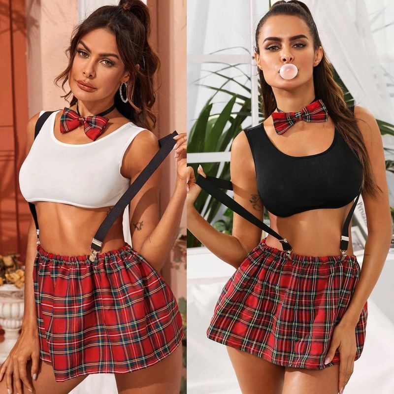 2020 Internet-promi Neuer Außenhandel Europäische Und Amerikanische Studenten Uniformen Versuchung Sexy Unterwäsche Rot Gitter Rock Fünf Sätze Großhandel