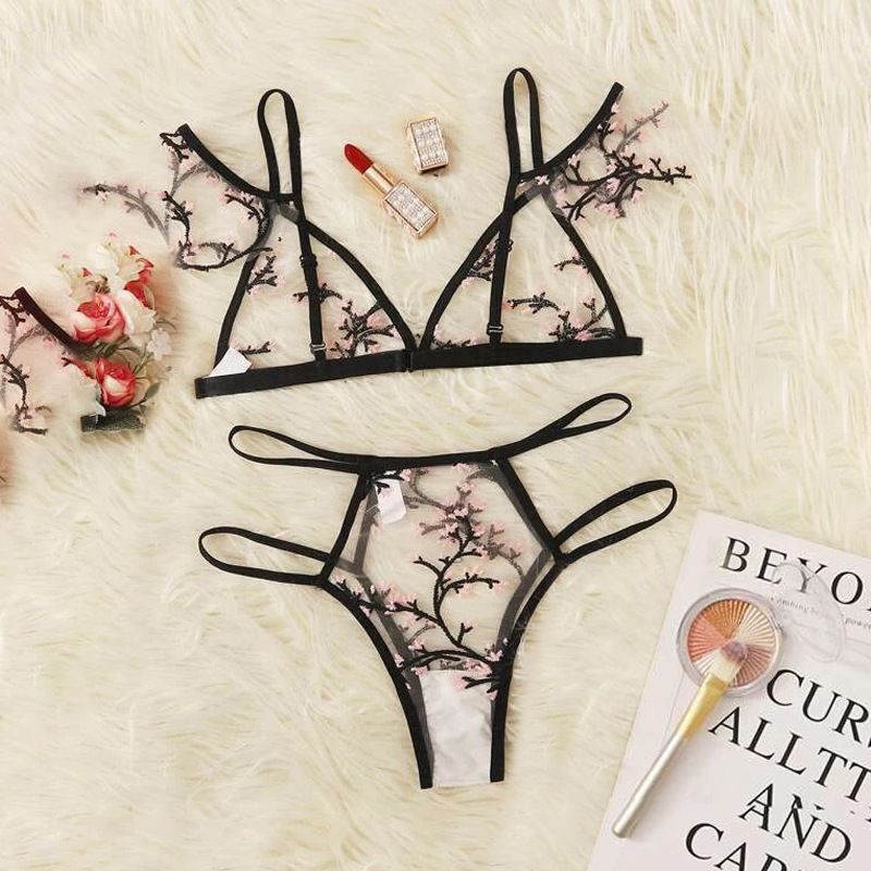 Erotic Underwear Set Three-point Embroidery Perspective Bra Multicolor Backless Hollow Lace Underwear Wholesale Nihaojewelry