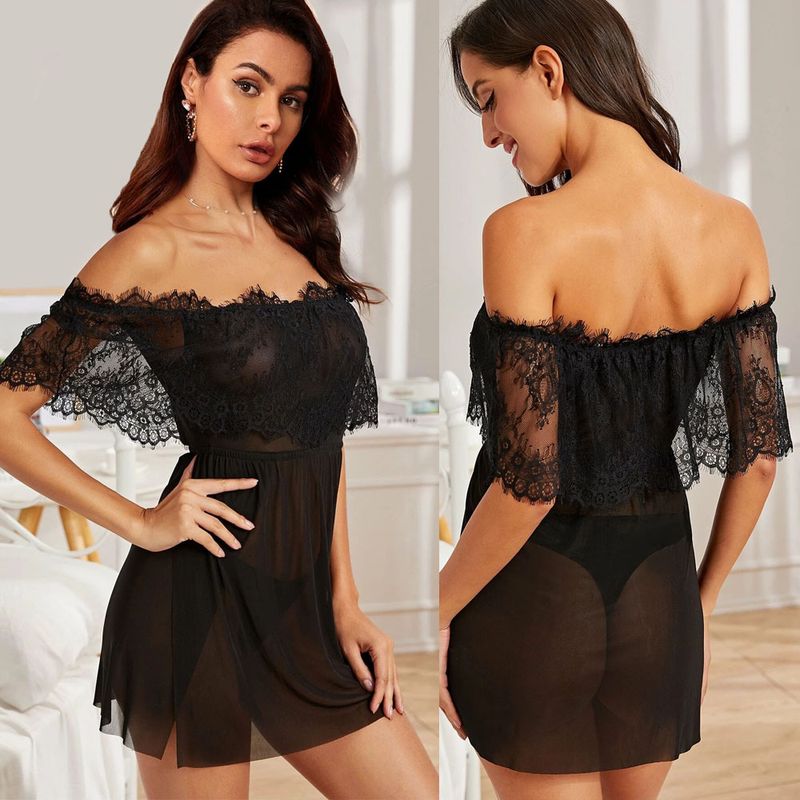 New Underwear Sexy Lace Off-the-shoulder Bodysuit Temptation Women Mesh Splicing Lace Nightdress Wholesale Nihaojewelry