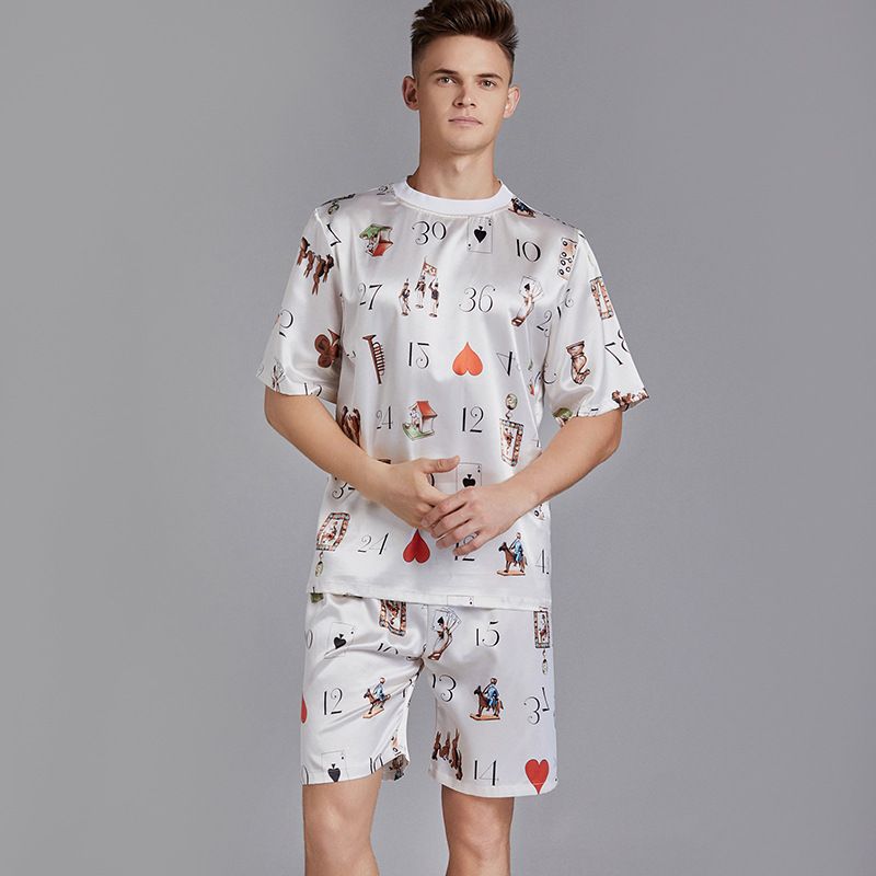 New Men's Pajamas Short-sleeved Thin Silk Men's Summer Round Neck Home Service Loose Large Size Suit Wholesale Nihaojewelry