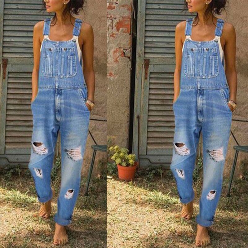 Hot Selling Simple Models Denim Overalls Washed And Worn Ladies Denim Casual Suspenders Trousers Wholesale Nihaojewelry