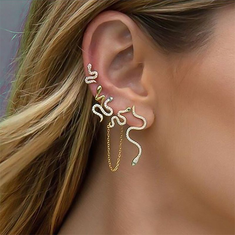 Hot Sale  Fashion Personality Five-piece Set Full Of Diamond Snake Earrings Punk Style  Earrings Set Wholesale Nihaojewelry