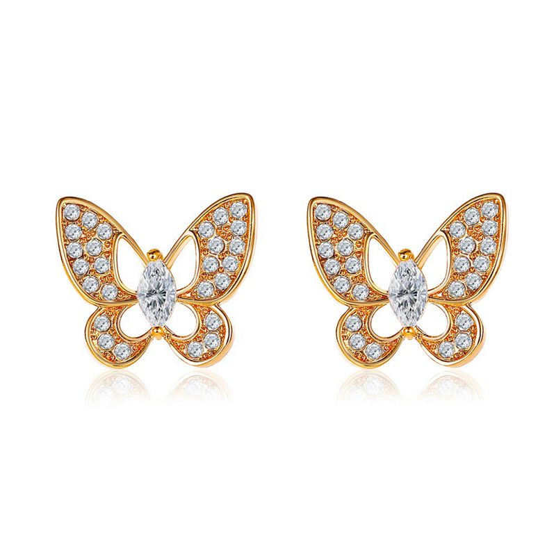 Korean Fashion Delicate Fairy Butterfly Earrings Mini Full Diamond Hollow Butterfly Earrings Style Simple Wild Earrings Wholesale Nihaojewelry