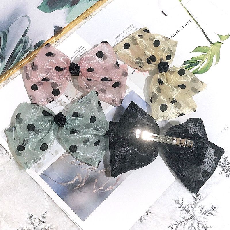 Korean Explosions Wave Dot Mesh Yarn Bow Fabric Hair Accessories Ponytail Fashion Lady Eugen Yarn Hairpin Wholesale Nihaojewelry