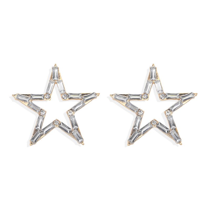 High-end Temperament Flash Diamond Five-pointed Star Hollow Earrings Personality Exaggerated Earrings Wholesale Nihaojewelry