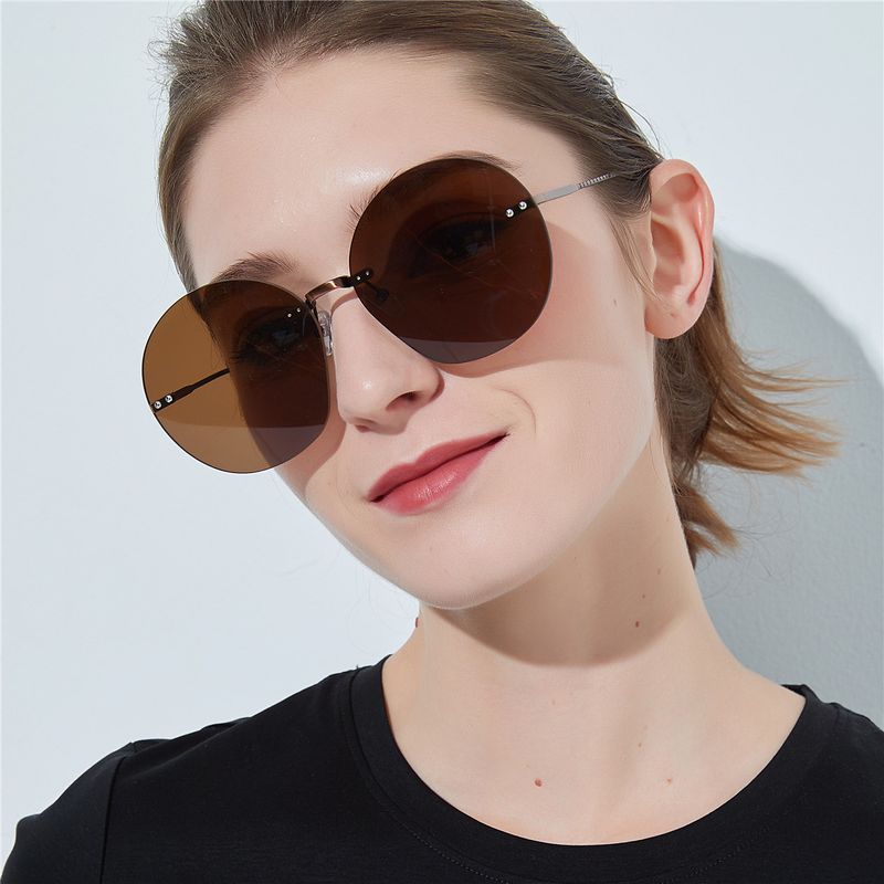 Korea Frameless Metal Big-frame Glasses Round Frame Anti-ultraviolet Round Sunglasses Wholesale Nihaojewelry