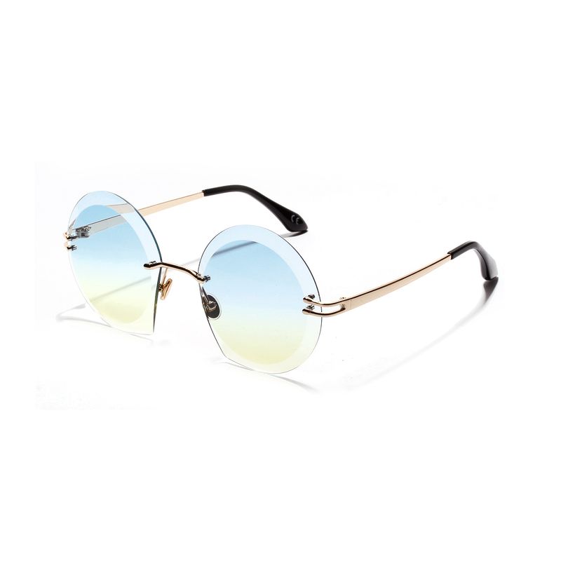 A18907 Runde, Randlose Sonnenbrille, Diamant Schliff Brille, Metall Brille
