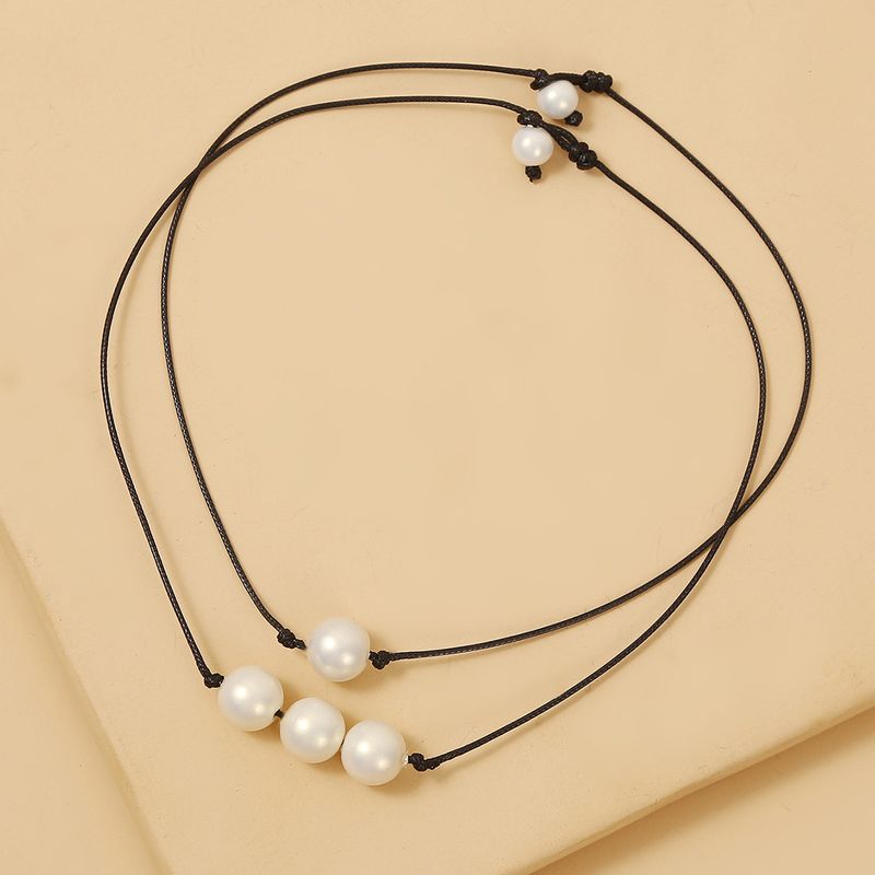 Fashion Jewelry New Accessories Pearl Wax Rope Two-piece Short Necklace Wholesale Nihaojewelry