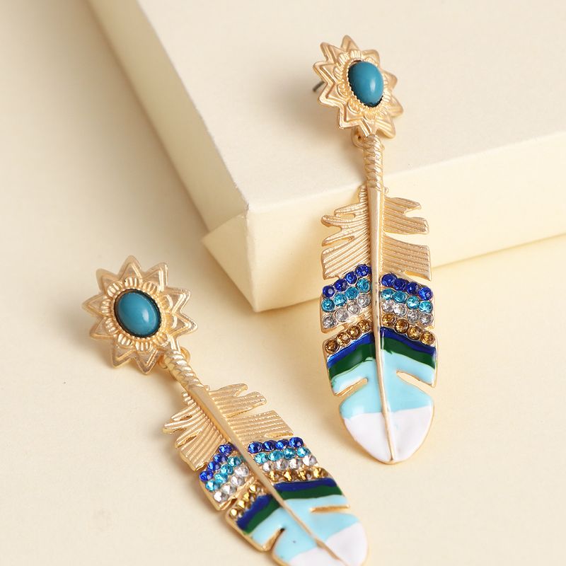 New Jewelry National Style Feather Earrings Color Oiled Earrings Personality Literature And Art Wild Earrings Wholesale Nihaojewelry