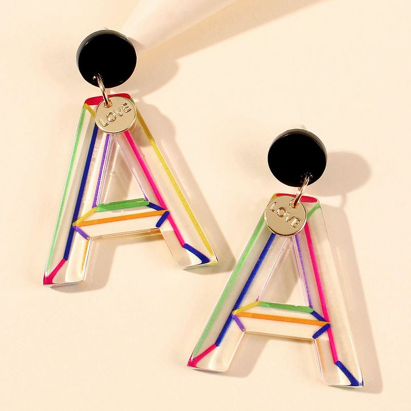 Fashion Acetate Plate Letter Earrings Creative Color Stripes Geometric Leaves Earrings Wholesale Nihaojewelry