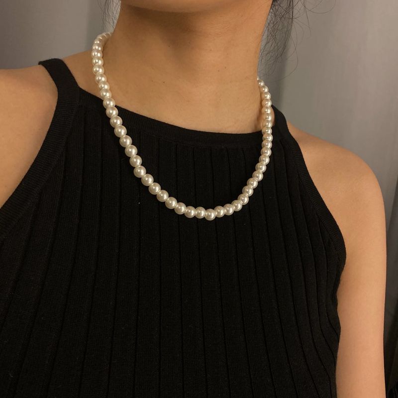 Fashion Jewelry Simple Geometric Wild Round Bead Necklace Single-layer Tassel Temperament Imitation Pearl Handmade Necklace Wholesale Nihaojewelry