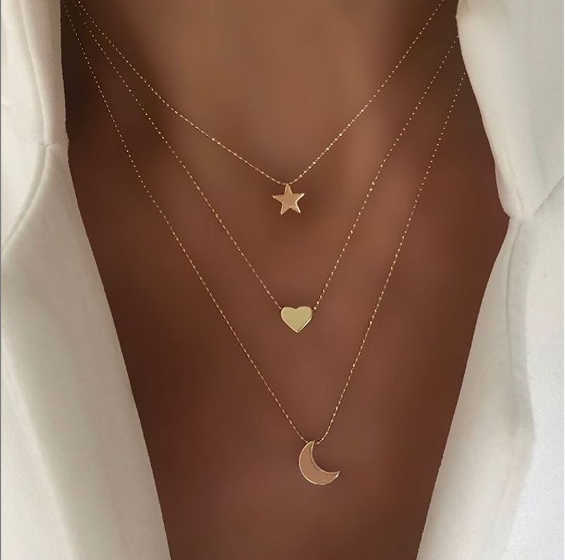 New Golden Pendant Clavicle Chain Creative Retro Simple Star Moon Love Pendant Necklace Wholesale Nihaojewelry