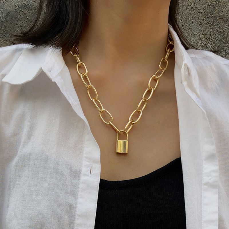 جديد المجوهرات شخصية الرجعية هندسية قلادة سترة سلسلة بسيطة قفل على شكل البرية مزاجه الترقوة سلسلة الجملة Nihaojewelry
