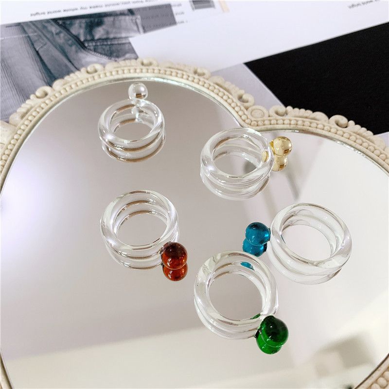 Glass Translucent Multicolor Transparent Ring Index Finger Ring Fashion Ring Wholesale Nihaojewelry
