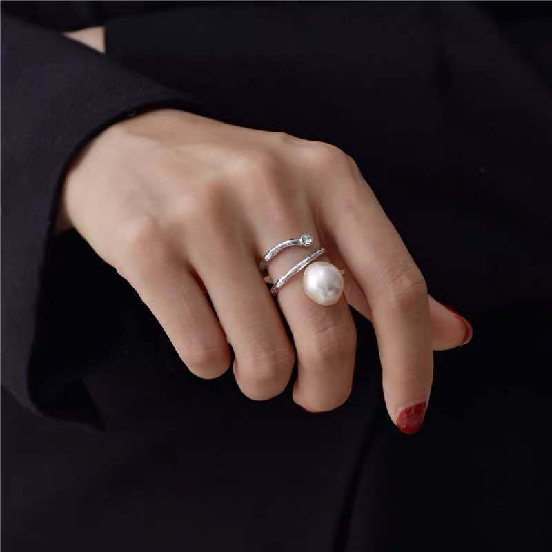 Korea Open Spiral Ring Designer Models Metal Pearl Ring Wholesale Nihaojewelry