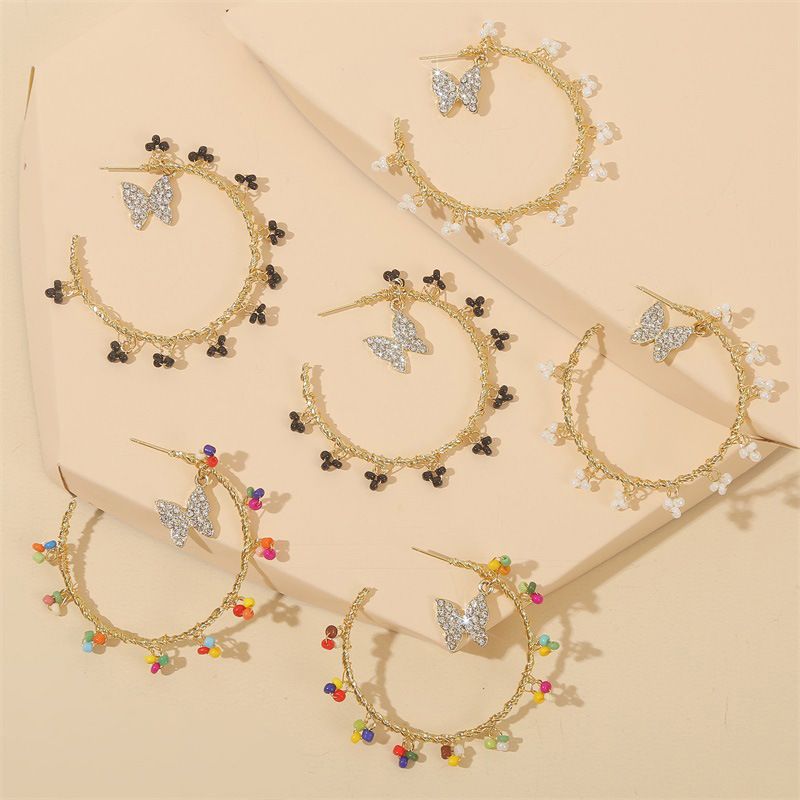 Bohemian Geometric C-shaped Butterfly Rice Bead Hand-woven Earring Wholesale Nihaojewelry