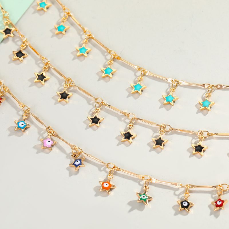 Real Gold-plated Star Tassel Anklet Drip Color Cute Anklet Summer Beach Wholesale Nihaojewelry