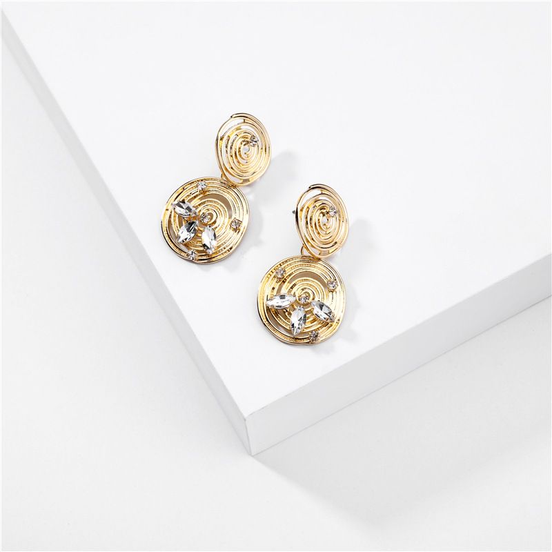 Fashion Jewelry Geometric Hollowed Out Snail Inlaid Alloy Exaggerated Earrings Wholesale Nihaojewelry