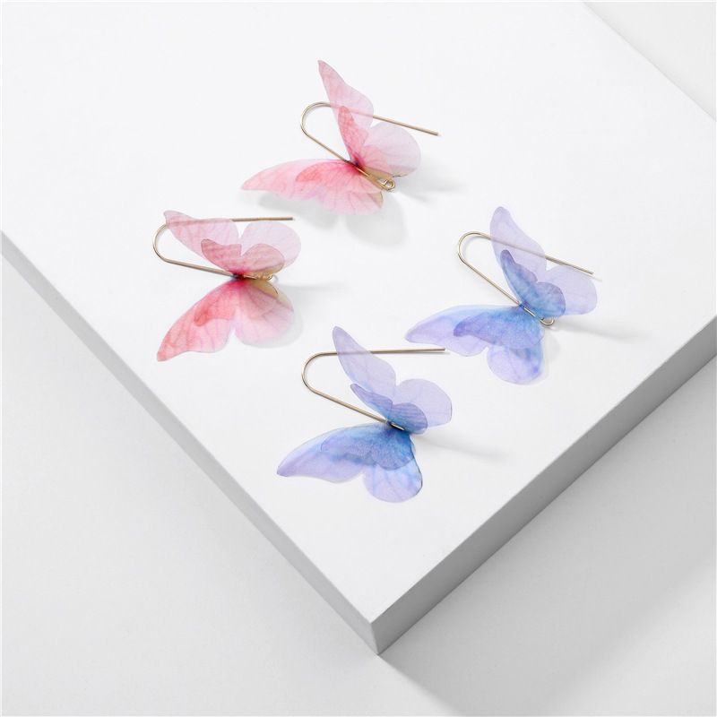 Qingdao Daiwei Europäischer Und Amerikanischer Außenhandels Schmuck Ins Wind Net Beliebte Organza Simulation Schmetterlings Flügel Ohrringe