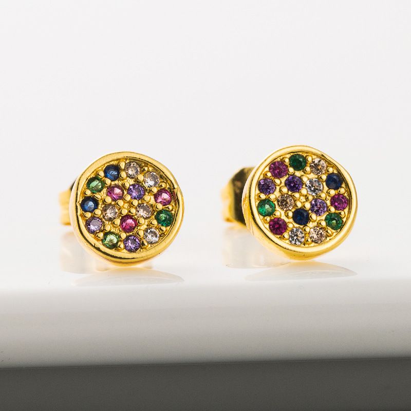 Fashion Retro Round Earrings Copper Gold-plated Micro-set Color Zirconium Earrings Wholesale Nihaojewelry