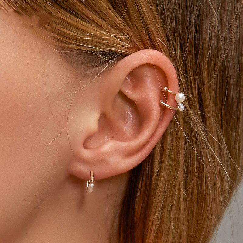 Vente Chaude Trois Pièces Clip D'oreille Creux Géométrique Perle Sans Perce Oreille Clip D'os En Gros Nihaojewelry