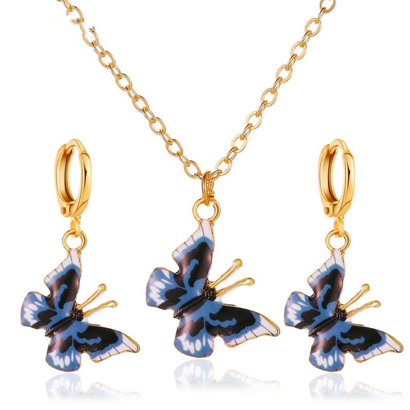 Colorful Butterfly Suit Jewelry Dream Butterfly Necklace  Two-piece Jewelry Wholesale Nihaojewelry