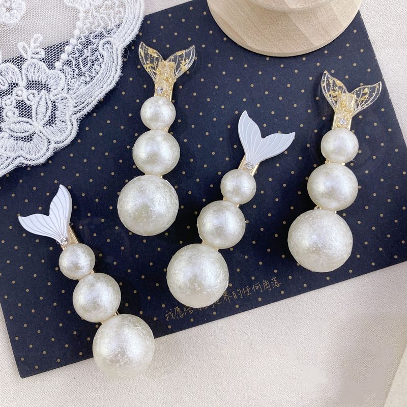 New Pearl Rhinestone Fishtail Hairpin Fashion Mermaid Side Clip Hairpin Headdress Wholesale Nihaojewelry