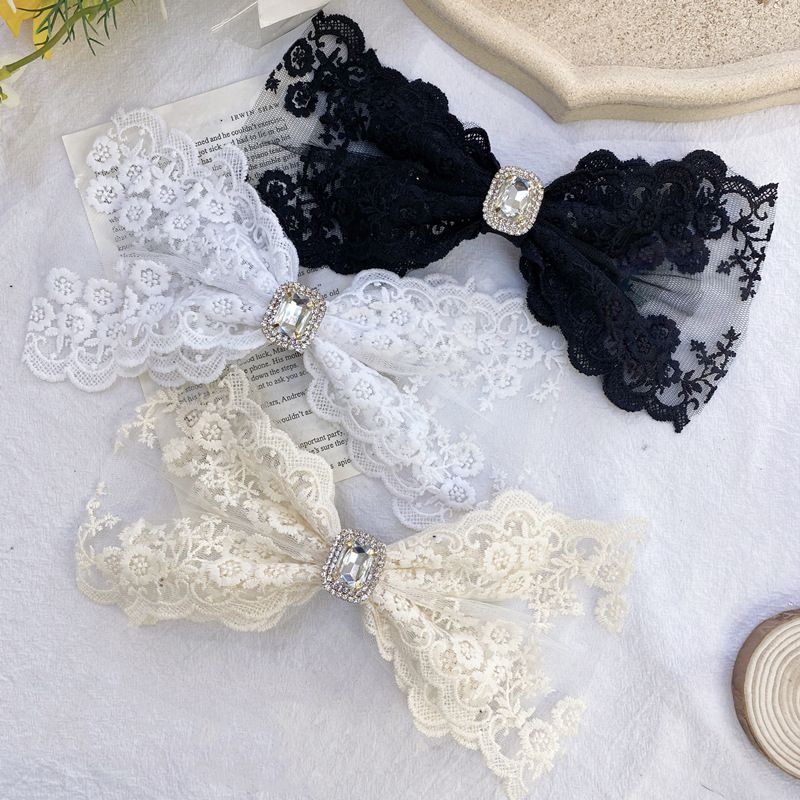 Korean Fairy Lace Big Bow Diamond Back Head Hairpin Top Clip Wholesale Nihaojewelry