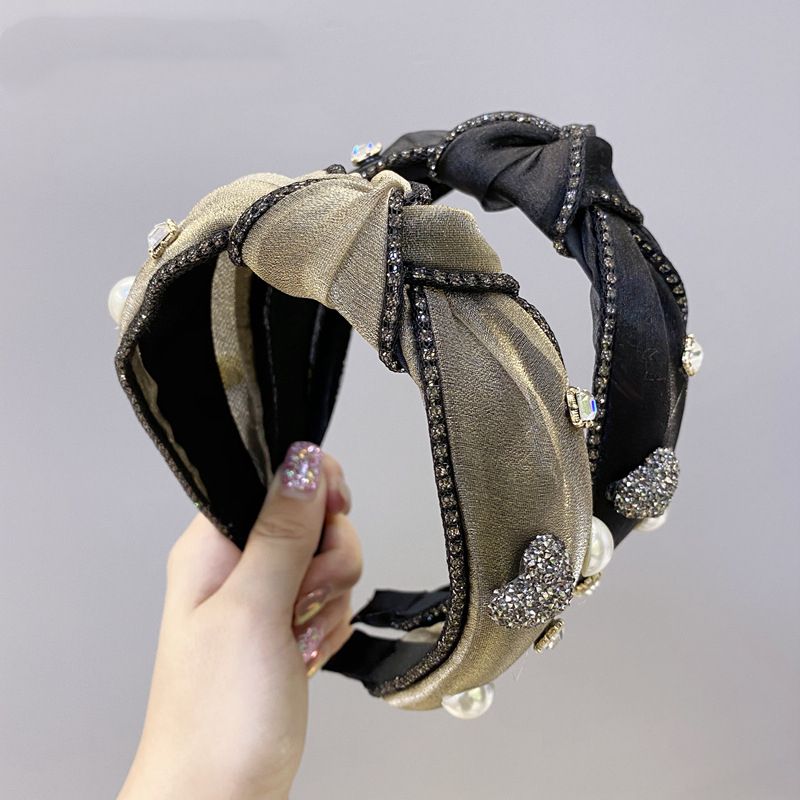 Korean Pearl Rhinestone Headband Diamond Knotted Wide-brimmed Headband Hair Bundle Headdress Wholesale Nihaojewelry