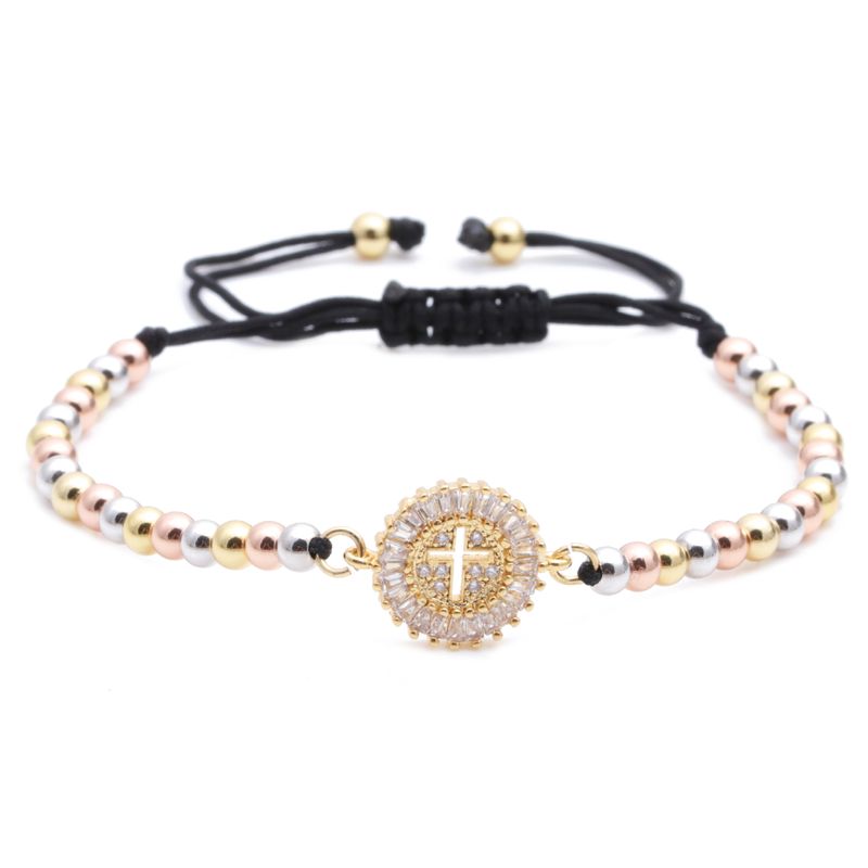 Copper Beads Mixed Color Chain Cross Love Demon Eye Adjustable Bracelet Wholesale Nihaojewelry