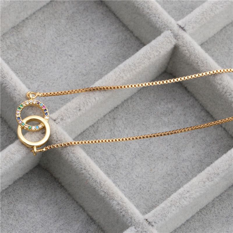 Fashion Jewelry Micro-set Zircon Double Ring Hanging Necklace Copper Wholesale Nihaojewelry