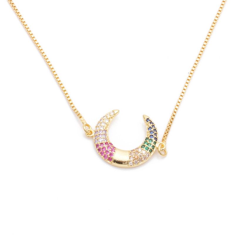 Außenhandel Europäischer Und Amerikanischer Schmuck Mikro Eingelegter Zirkon Mond Biene Ring Hängende Halskette Copper Necelet