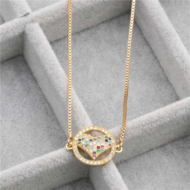 Hot Sale Copper Necklace Micro-set Color Zirconium Peach Heart Love Necklace Copper Wholesale Nihaojewelry