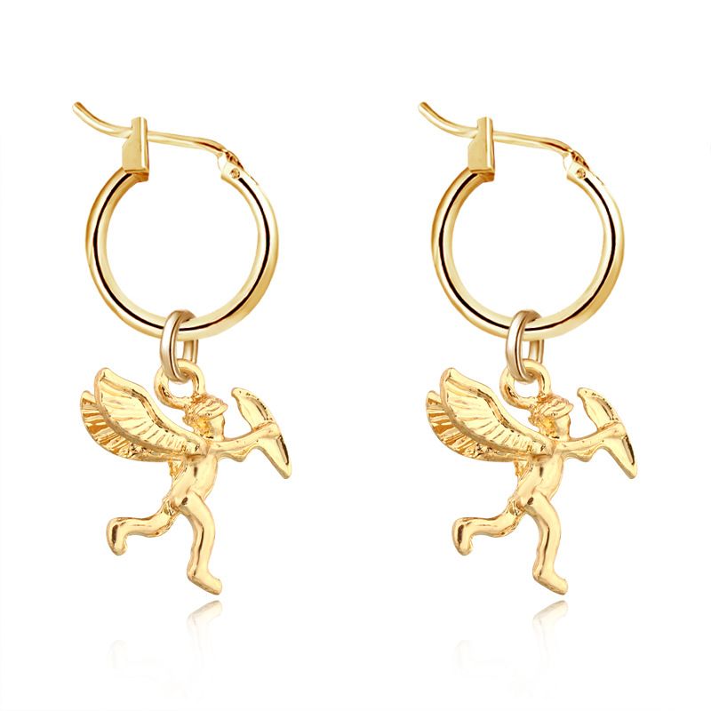 Cute Fashion Three-dimensional Angel Angle Pendant Earclip Earrings Women's Gold Silver Earrings Foreign Trade Earrings