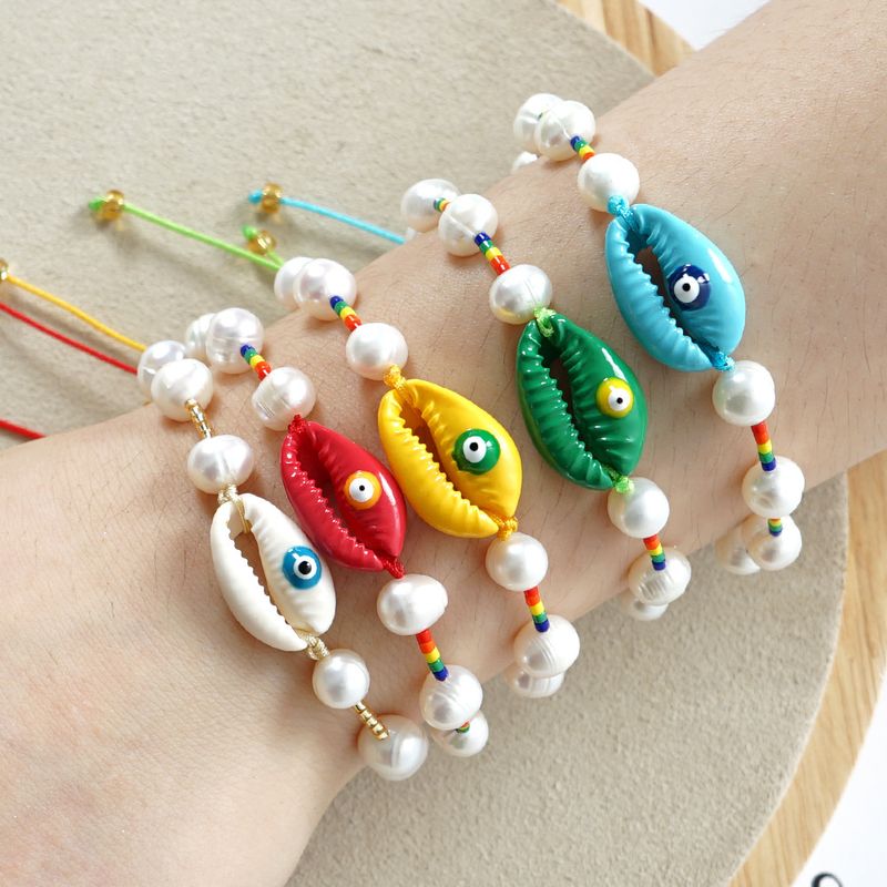 Simple Natural Pearl Shell Bracelet Original Design Woven Color Rice Beads Handmade Jewelry Wholesale Nihaojewelry