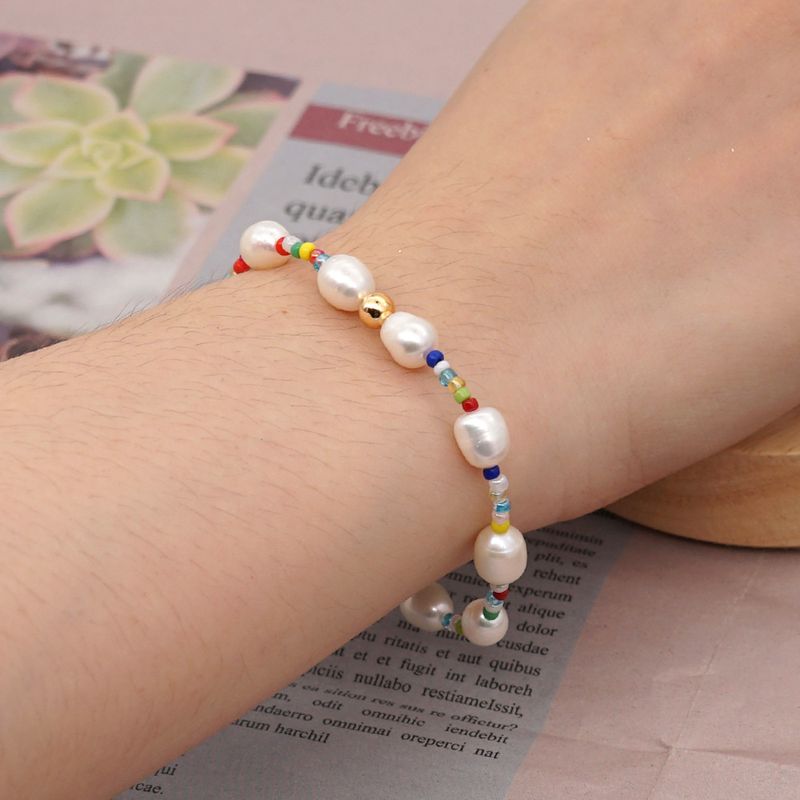Simple Natural Freshwater Pearl Bracelet Original Design Woven Color Rice Beads Handmade Jewelry Wholesale Nihaojewelry