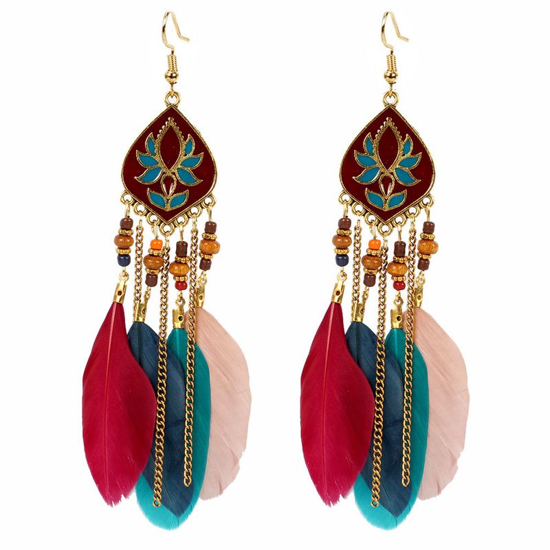 Long Feather Tassel Earrings Exaggerated Indian Style Earrings Women
