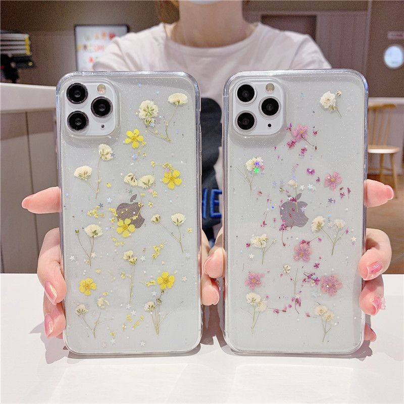 Small Floral Phone Case For Iphone 11  Phone Case Huawei P40 Pro Epoxy New Real Flower Protective Sleeve Wholesale Nihaojewelry