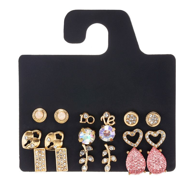 Korean Temperament Fresh Pink Gypsophila Diamonds Love Leaves Lock Geometric Earrings  Wholesale Nihaojewelry