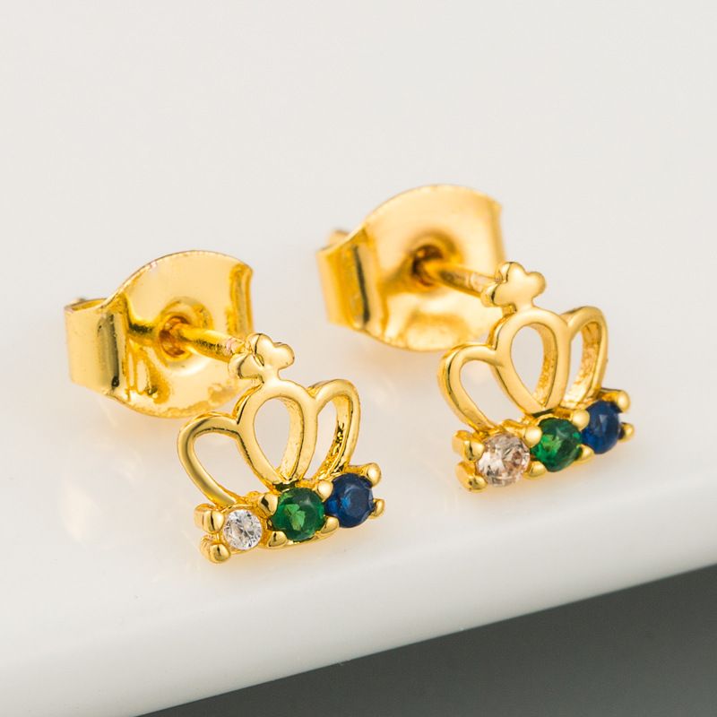 Fashion Temperament Hollow Crown Earrings Micro-set Zircon Earrings Small And Charming Wild Earrings  Wholesale Nihaojewelry